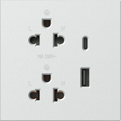 Module Ổ cắm đôi 3 chấu chuẩn Âu Mỹ 16A kèm sạc USB và type C màu Bạc Simon M7 66E7251-6R