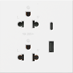 Module ổ cắm đôi 3 chấu 16A chuẩn Âu Mỹ kèm Sạc USB và TypeC Simon M7 66E7251 màu Trắng