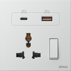 Module ổ cắm 3 chấu đa năng kèm sạc USB và Type C có công tắc màu Trắng Simon M7 66E7253