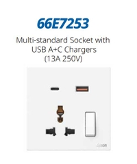 Module ổ cắm 3 chấu đa năng kèm sạc USB và Type C có công tắc Simon M7 66E7253 màu Trắng