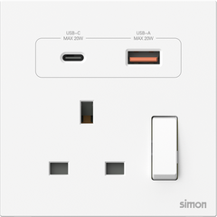 Module Ổ cắm 3 chấu chuẩn Anh kèm Sạc USB và TypeC Simon M7 66E7254 màu Trắng