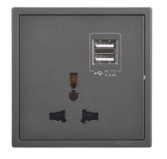 Ổ cắm đơn 3 chấu đa năng kèm 2 ổ cắm USB Simon I7 70E725-61 màu xám