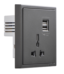 Ổ cắm đơn 3 chấu đa năng kèm 2 ổ cắm USB Simon I7 70E725-61 màu xám