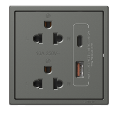 Module Ổ cắm đôi 3 chấu chuẩn Âu Mỹ kèm ổ sặc USB và cổng sạc Type A+C màu Xám Simon I7 71E7251-61