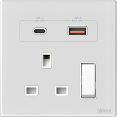 Module Ổ cắm 3 chấu chuẩn Anh kèm Sạc USB và TypeC Simon M7 66E7254G-4F mặt kính cường lực màu trắng