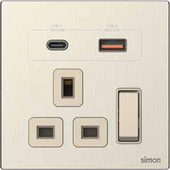 Module Ổ cắm 3 chấu chuẩn Anh kèm Sạc USB và TypeC Simon M7 66E7254M-2C mặt kim loại màu vàng Santigold