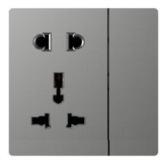 Ổ cắm 2 chấu+ 3 chấu đa năng+ công tắc Simon K3 571080-61 Màu ghi xắm lắp chuẩn đế vuông