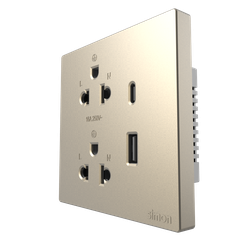 Module ổ cắm đôi 3 chấu 16A kèm sạc USB và TypeC Simon màu Sâm panh S6 58E7251-46