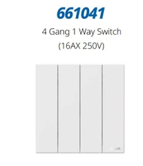 Module công tắc bốn 1 chiều màu Trắng Simon M7 661041 đế vuông