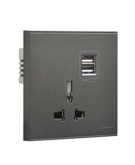E6- Bộ Ổ cắm đơn đa tiêu chuẩn 10A có cổng sạc USB (Grey) Simon 72E725-61 Màu xám
