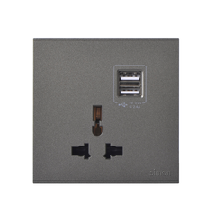 E6- Bộ Ổ cắm đơn đa tiêu chuẩn 10A có cổng sạc USB (Grey) Simon 72E725-61 Màu xám