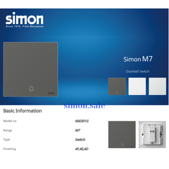 Bộ nút nhấn chuông cửa màu bạc mặt kính Simon M7 666301G-4E lắp đế vuông