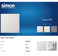 Bộ nút bấm chuông cửa màu vàng mặt kim loại Simon M7 666301M-2C lắp đế vuông