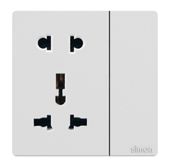 Ổ cắm 2 chấu+ 3 chấu đa năng+ công tắc Simon K3 571080 Màu trắng lắp chuẩn đế vuông
