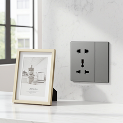 Module Ổ cắm 3 chấu đa năng và 2 chấu kèm công tắc màu ghi xám Simon S6 581080-61 đế vuông