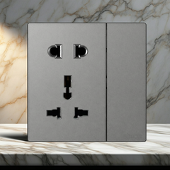 Module Ổ cắm 3 chấu đa năng và 2 chấu kèm công tắc màu ghi xám Simon S6 581080-61 đế vuông