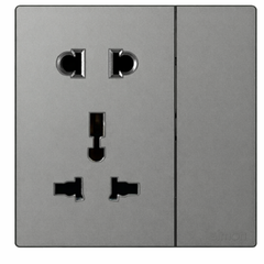 Module Ổ cắm 3 chấu đa năng và 2 chấu kèm công tắc màu ghi xám Simon S6 581080-61 đế vuông