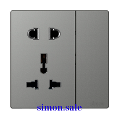 Module Ổ cắm 3 chấu đa năng và 2 chấu kèm công tắc màu ghi xám Simon S6 581080-61 đế vuông
