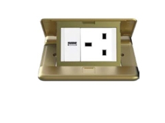 Module Ổ cắm âm sàn Simon gồm ổ USB + Ổ cắm 3 chấu chuẩn Anh ZD011381 màu vàng