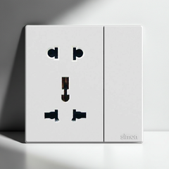 Module Ổ cắm đôi 3 chấu đa năng và 2 chấu kèm công tắc Simon S6 581080 màu trắng lắp chuẩn đế vuông