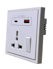Ổ cắm đa năng kèm công tắc có sạc USB và Type C màu trắng Simon I7 70E7253 chuẩn đế vuông