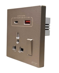 Ổ cắm đa năng kèm công tắc có sạc USB và Type C màu Sâm panh Simon S6 58E7253-46 chuẩn đế vuông