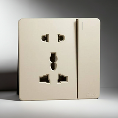 Module Ổ cắm 3 chấu đa năng và 2 chấu kèm công tắc màu sâm panh Simon S6 581080-46 đế vuông