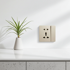 Module Ổ cắm 3 chấu đa năng và 2 chấu kèm công tắc màu sâm panh Simon S6 581080-46 đế vuông