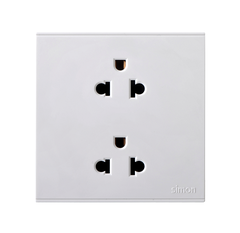 E6- Bộ Ổ cắm đôi chuẩn Âu-Mỹ 16A Simon 721287 Màu trắng