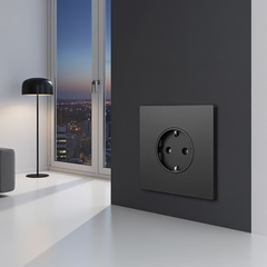 Ổ cắm đơn 16A kiểu Schuko có tiếp địa màu đen Simon S6 581687-26 lắp đế âm vuông
