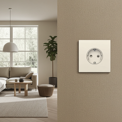 Ổ cắm đơn 16A kiểu Schuko có tiếp địa màu Sâm panh Simon S6 581687-46 lắp đế âm vuông