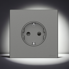 Ổ cắm đơn 16A kiểu Schuko có tiếp địa màu Xám ghi Simon S6 581687-61 lắp đế âm vuông