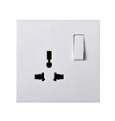 E6- Bộ Ổ cắm đơn đa tiêu chuẩn 10A kèm công tắc Simon 721089 màu trắng