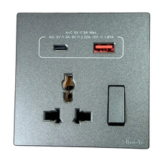 Ổ cắm đa năng kèm công tắc có sạc USB và Type C màu Xám Simon s6 58E7253-61 chuẩn đế vuông