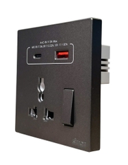 Ổ cắm đa năng kèm công tắc có sạc USB và Type C màu Xám Simon s6 58E7253-61 chuẩn đế vuông