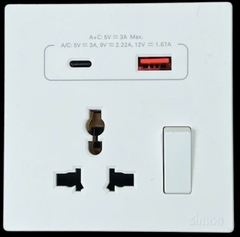 Ổ cắm đa năng kèm công tắc có sạc USB và sạc Type C màu Trắng Simon S6 58E7253