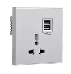 E6- Bộ Ổ cắm đơn đa tiêu chuẩn 10A có cổng sạc USB Simon 72E725 Màu trắng