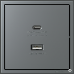 Ổ cắm sạc USB 5V, 24,A và type C 45W Simon màu xám vuông I7 70E727-61