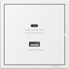 Module Ổ cắm USB (5V 2.4A) + sạc Type C (45W) màu trắng Simon I7 70E727
