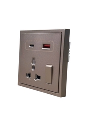 Ổ cắm đa năng kèm công tắc có sạc USB và Type C màu sâm panh Simon I7 70E7253-46