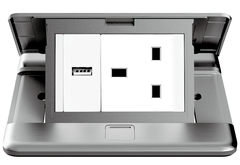 Module Ổ cắm âm sàn USB + Ổ cắm dơn 3 chấu chuẩn Anh Simon ZD021381 màu bạc