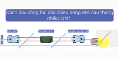 Sơ đồ Hướng dẫn cách đấu công tắc đảo chiều cầu thang , hành lang 3 vị trí hoặc nhiều vị trí hạt công tắc Panasonic Wide Series