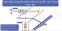 Sơ đồ hướng dẫn đấu công tắc đảo chiều bóng đèn cầu thang, hành lang 1 dây đảo