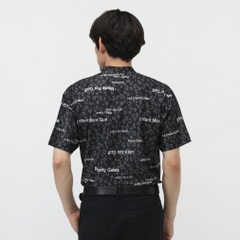 PEARLY GATES Men's Golf Wear Tricot 4-Way Block Jacquard Short Sleeve Mock Neck Cut and Sewn Leopard Pattern 0535267605