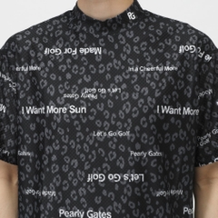 PEARLY GATES Men's Golf Wear Tricot 4-Way Block Jacquard Short Sleeve Mock Neck Cut and Sewn Leopard Pattern 0535267605