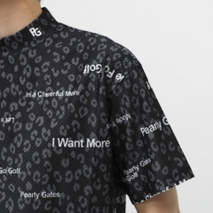 PEARLY GATES Men's Golf Wear Tricot 4-Way Block Jacquard Short Sleeve Mock Neck Cut and Sewn Leopard Pattern 0535267605