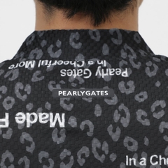 PEARLY GATES Men's Golf Wear Tricot 4-Way Block Jacquard Short Sleeve Mock Neck Cut and Sewn Leopard Pattern 0535267605
