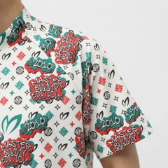 MASTER BUNNY EDITION Men's Golf Wear Nylon Honeycomb Tricot Speech Bubble Print Short Sleeve High Neck Cut and Sewn 7585167603