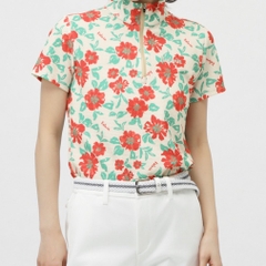 kolwin Women's Golf Apparel Floral Print Short Sleeve Half Zip Shirt KO-1H2005Z