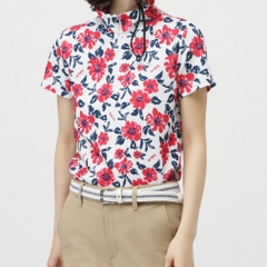 kolwin Women's Golf Apparel Floral Print Short Sleeve Half Zip Shirt KO-1H2005Z